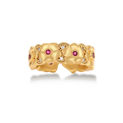 Marigold Bloom Ring close-up of sculpted petals and clear zirconia accents