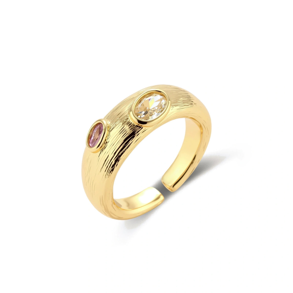 Corinne Dual Gem Ring gold-tone brass domed band with clear and pink stones