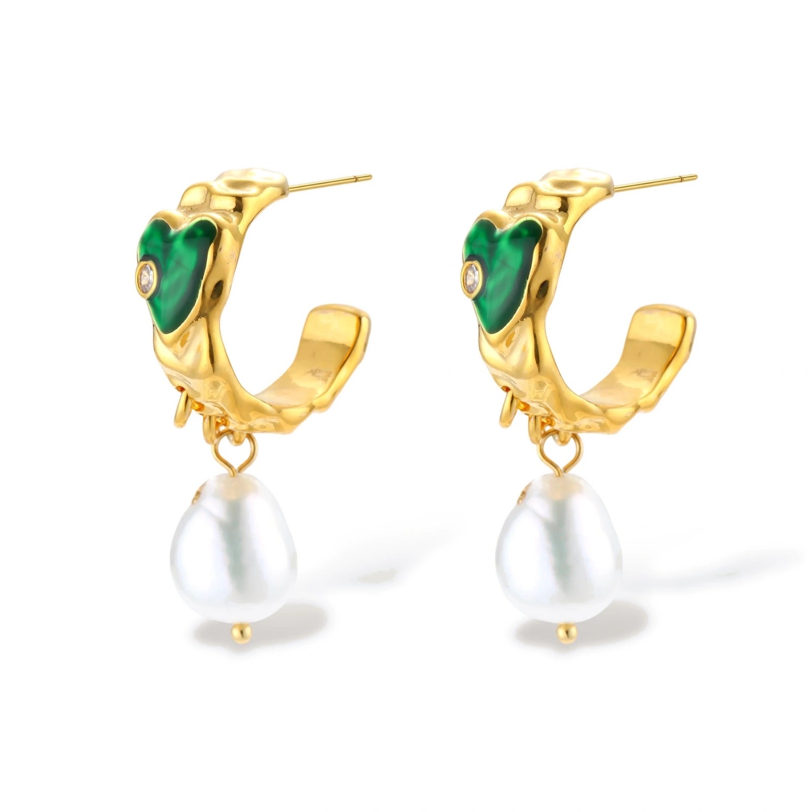 Pearl heart earrings, view 3