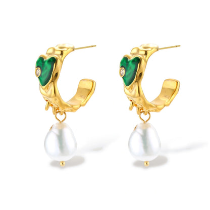 Pearl heart earrings, view 3