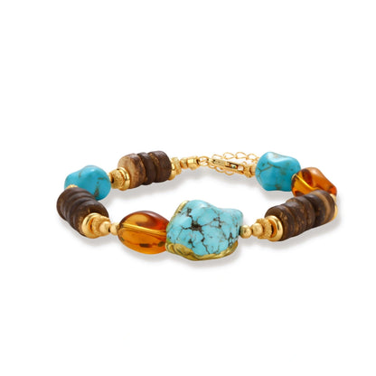 Isolde Turquoise Wood Bracelet, close-up of the off-center turquoise focal stone