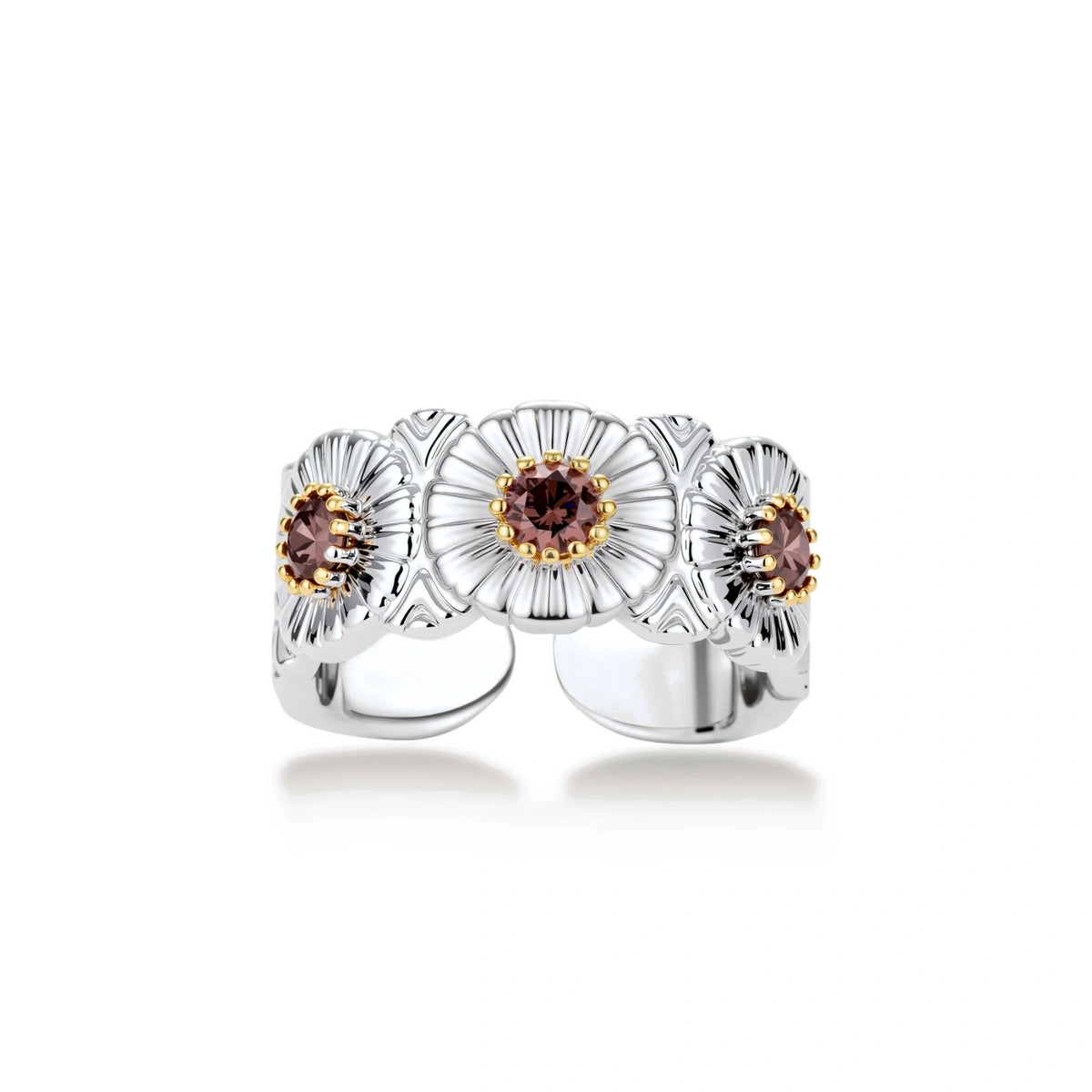 Garden Bloom Ring flower detail with gold-toned prong setting