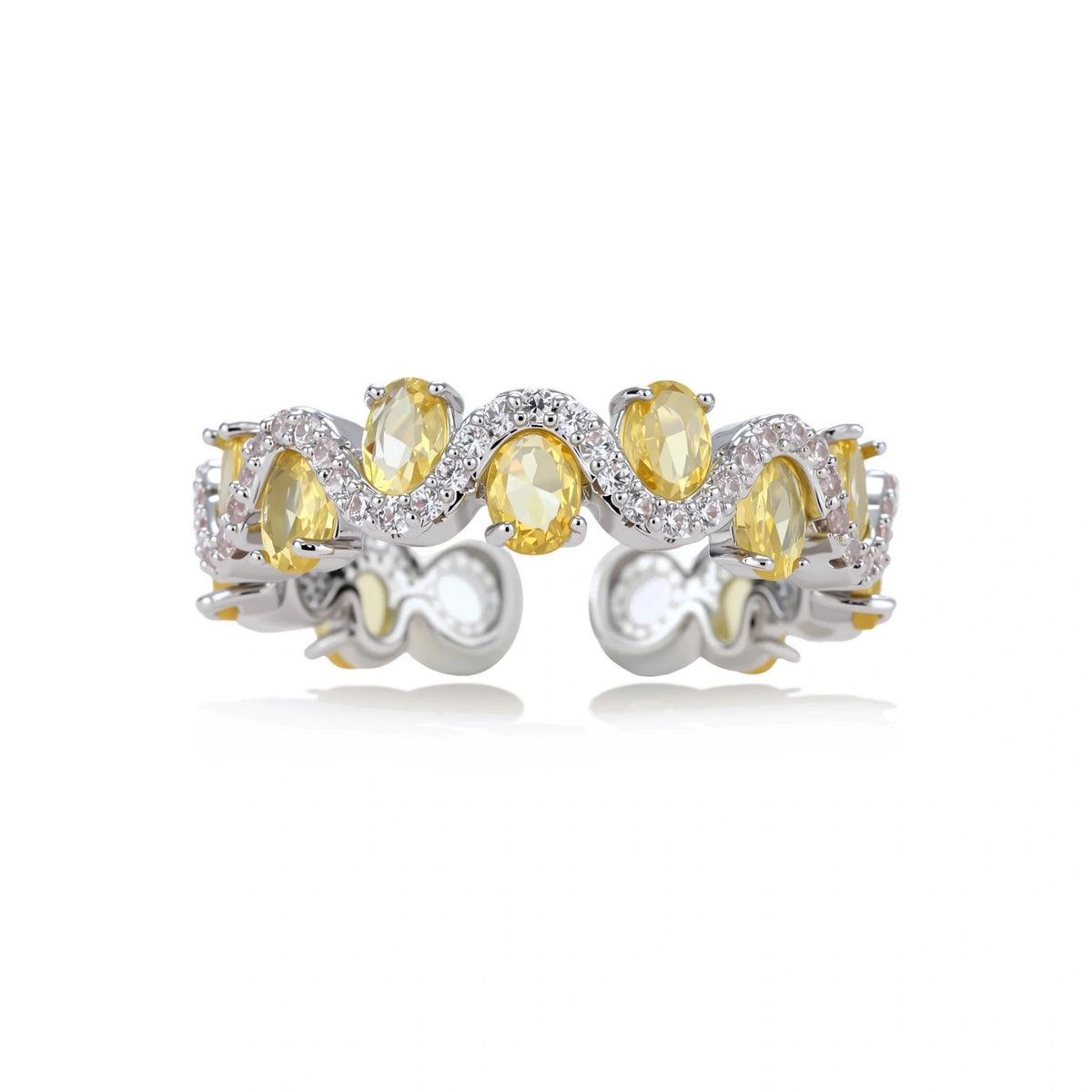 Aurelia Orbit Ring close-up of undulating band with pavé zirconia detail