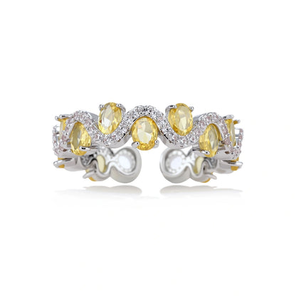 Aurelia Orbit Ring close-up of undulating band with pavé zirconia detail