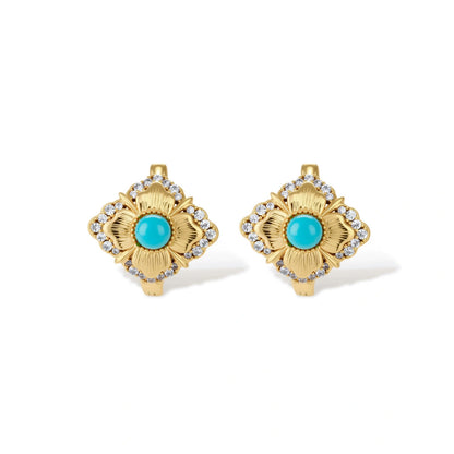 Sylvaine Turquoise Bloom Hoops, close-up of the turquoise cabochon and zirconia detail