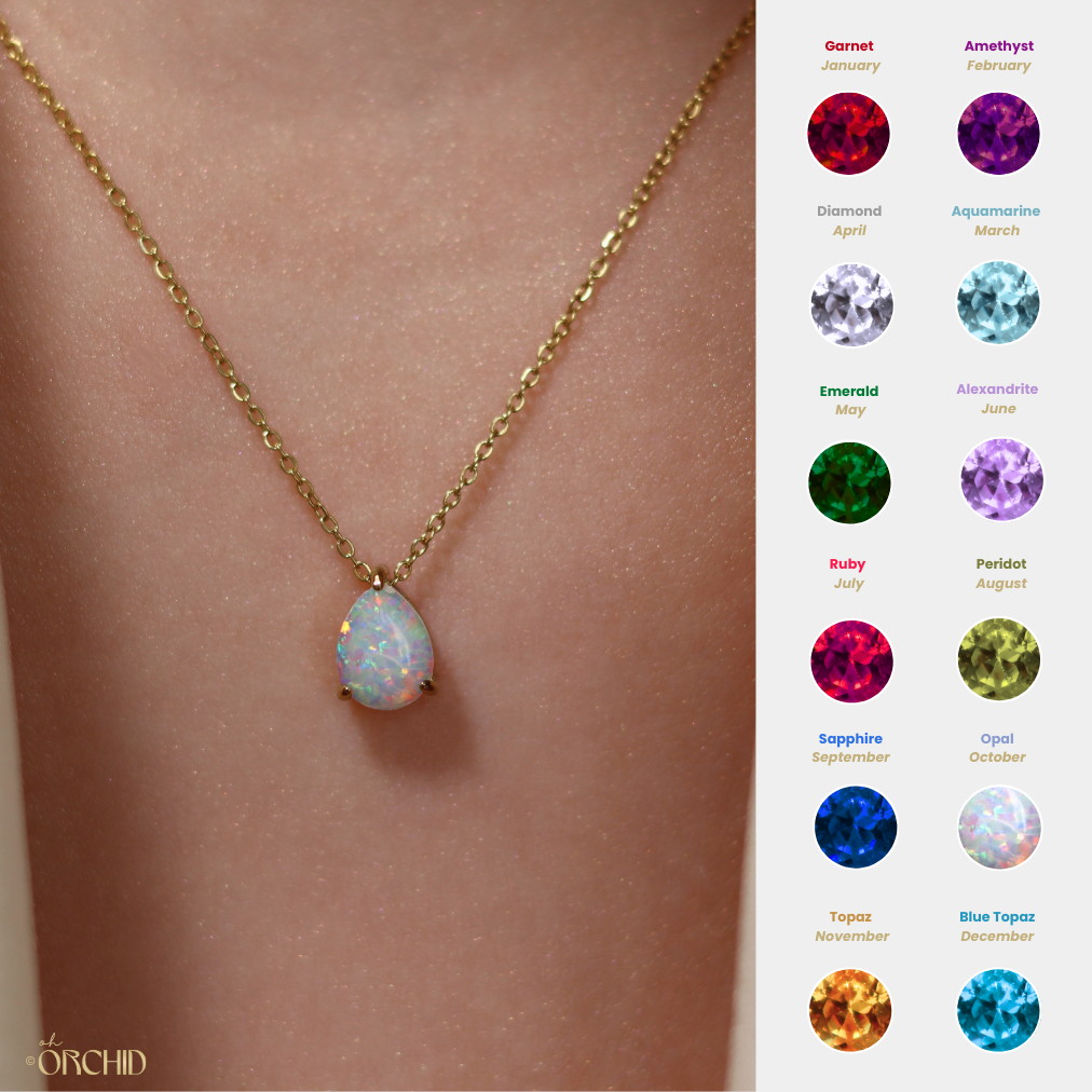 Dainty 14k Gold Raindrop Necklace | Birthstone Necklace Gift for Her | Custom Birth Stone Necklace | Personalized Birthday Gemstone Jewelry