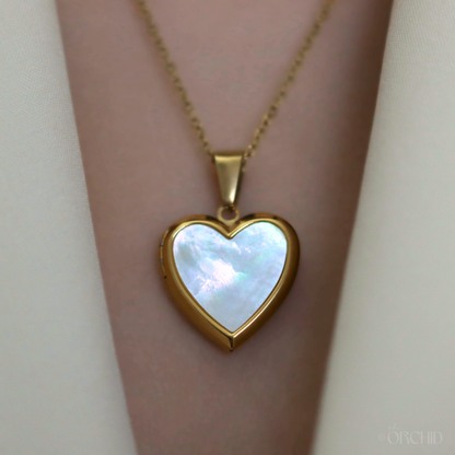 Heart Locket Necklace | Gold or Silver Personalized Pendant | DIY Photo Jewelry | Mother of Pearl Abalone Shell | Sentimental Gift for Her