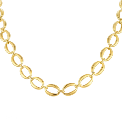 Gold chain necklace on a white background