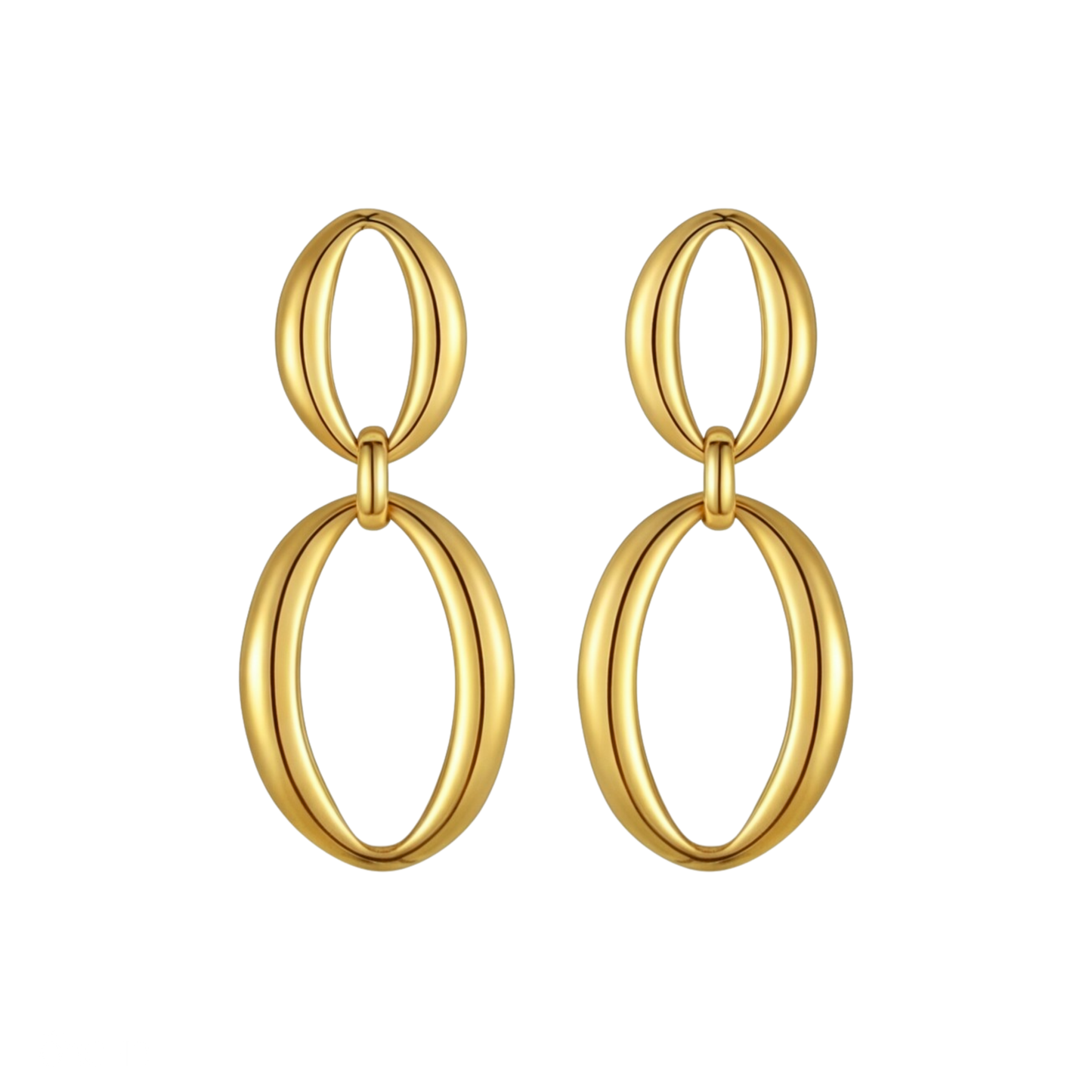 Pair of gold hoop earrings on a white background