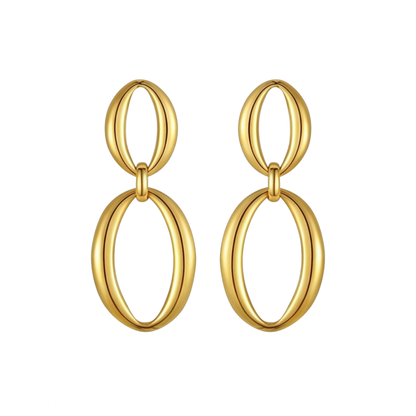 Pair of gold hoop earrings on a white background