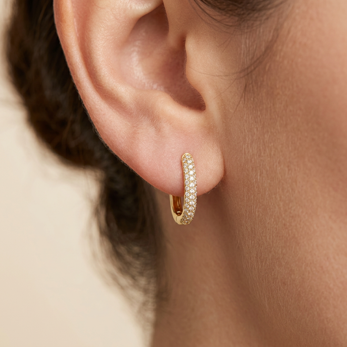 Gold pave earrings, view 3
