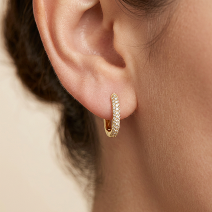 Gold pave earrings, view 3