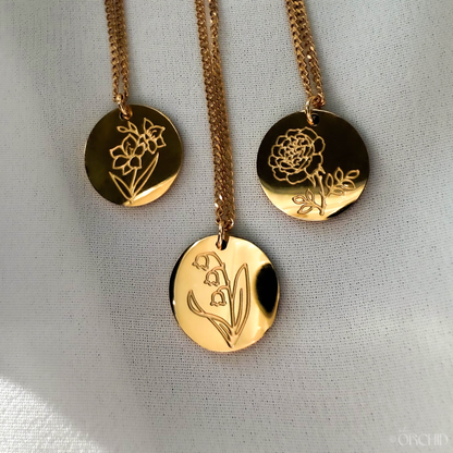 14k Gold Petal and Coin Birth Flower Necklaces by Oh Orchid Jewelry