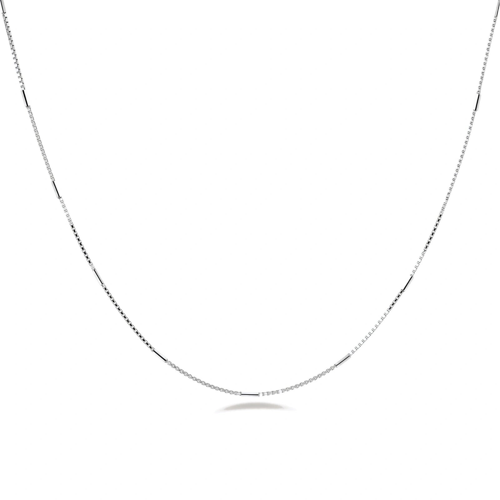 Silver chain necklace on a white background