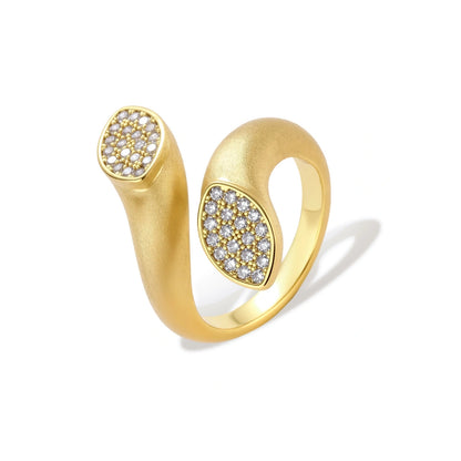 Marcelline Dual Spark Ring, gold wrap cocktail ring with pavé zirconia terminals, front view
