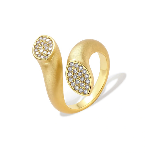 Marcelline Dual Spark Ring, gold wrap cocktail ring with pavé zirconia terminals, front view