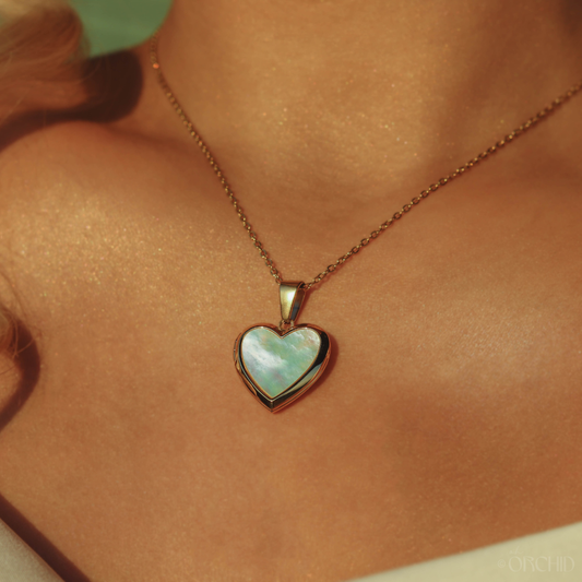 Heart Locket Necklace | Gold or Silver Personalized Pendant | DIY Photo Jewelry | Mother of Pearl Abalone Shell | Sentimental Gift for Her