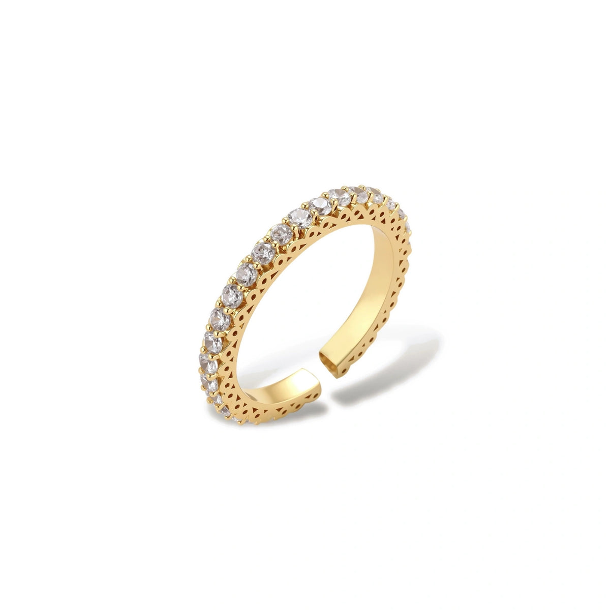 Melisande Spark Eternity Ring, gold eternity ring with round zirconia, front view