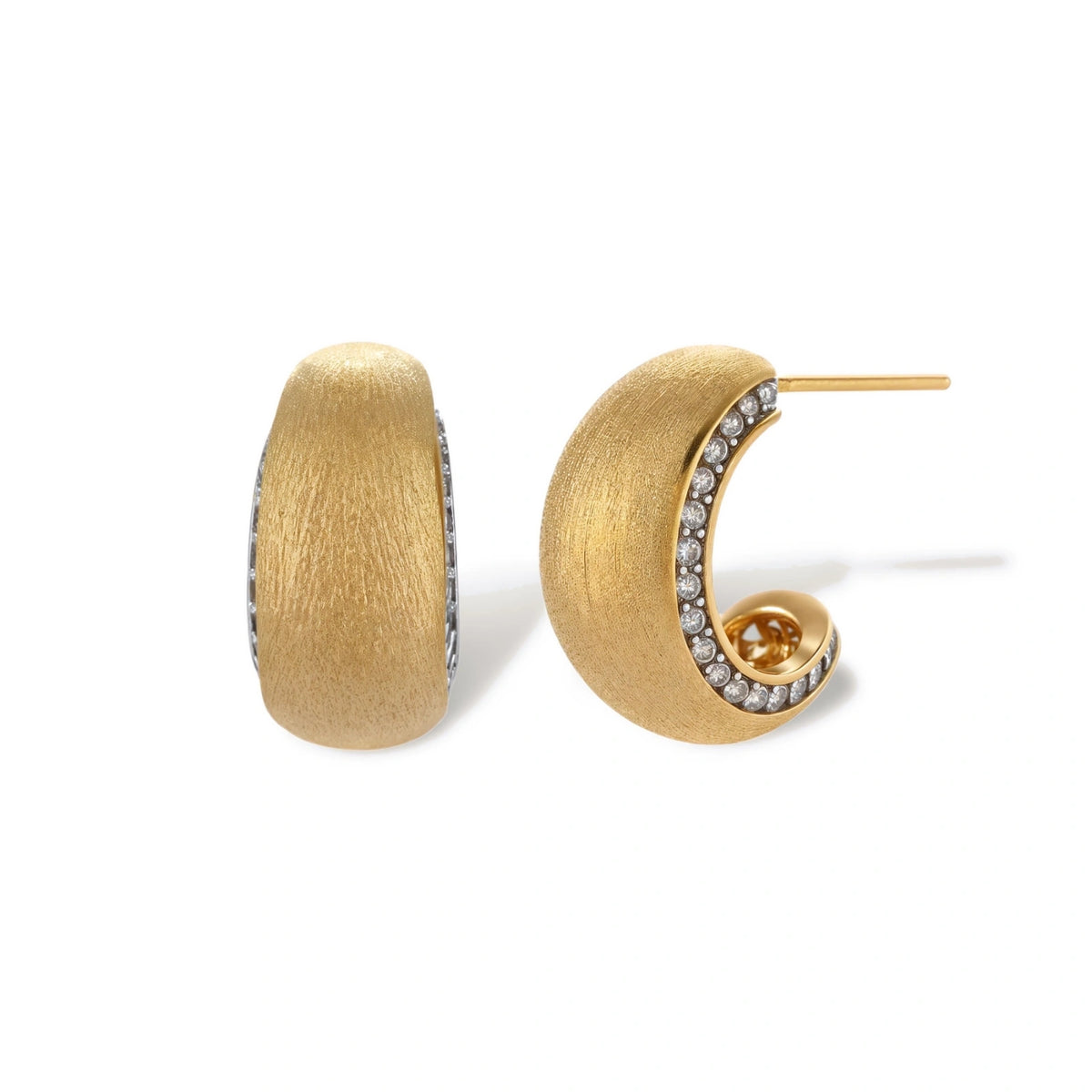 Adelina Pavé Huggie Hoops, pair of gold-tone huggie earrings, front view