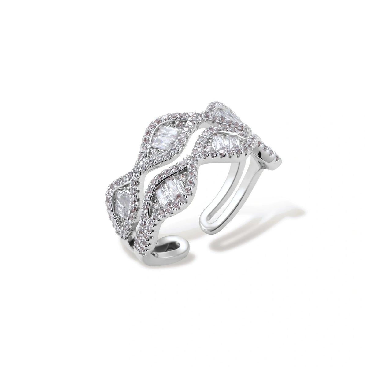 Wave Symphony Ring double band detail with pave zirconia