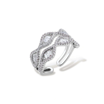 Wave Symphony Ring double band detail with pave zirconia