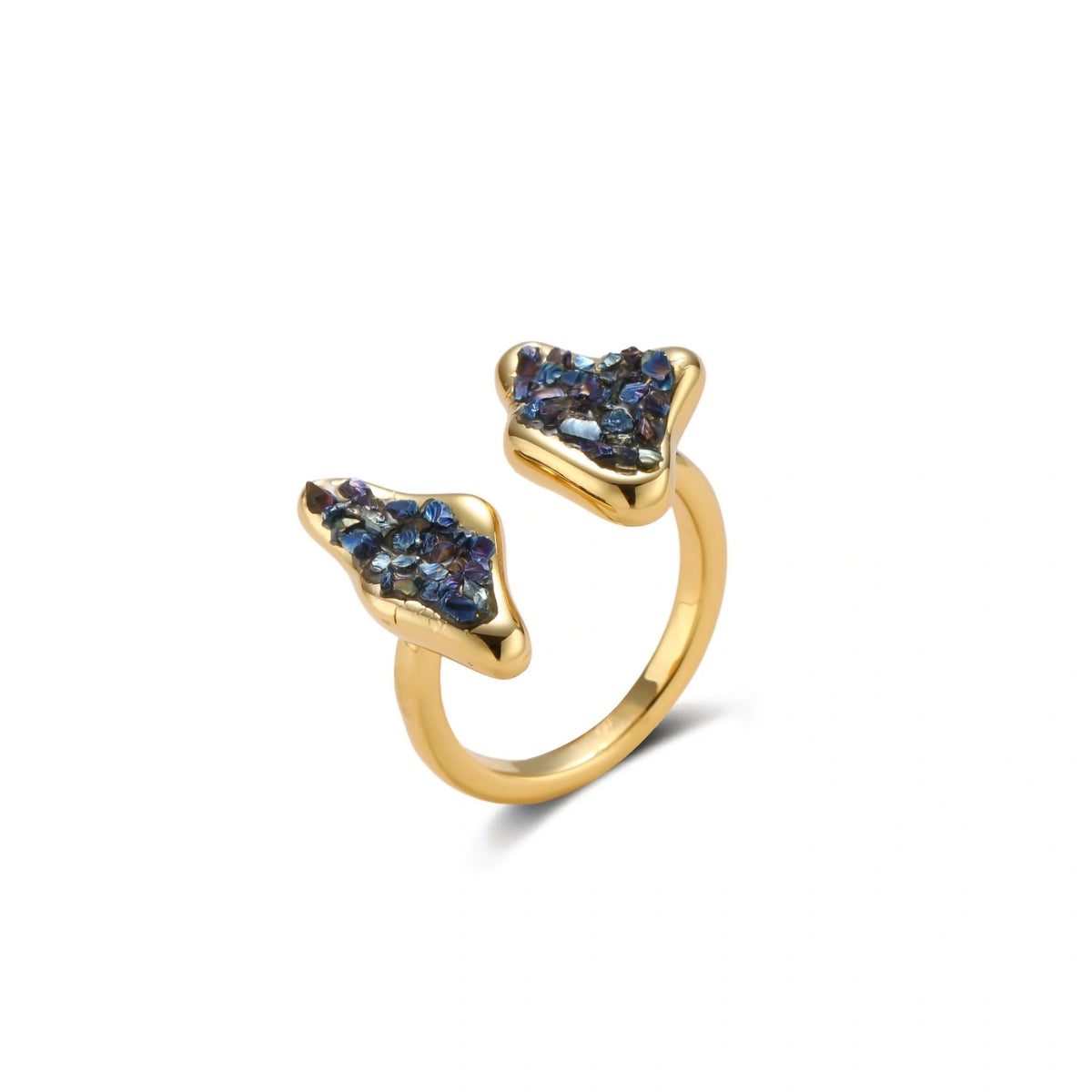 Juniper Embrace Ring open-band gold-tone brass ring with clustered natural stone chips