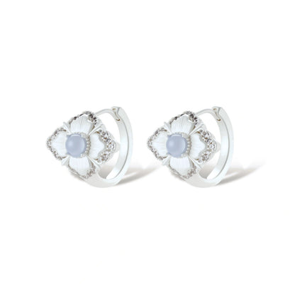 Fiora Mismatched Flower Earrings, silver-tone flower earrings, front view