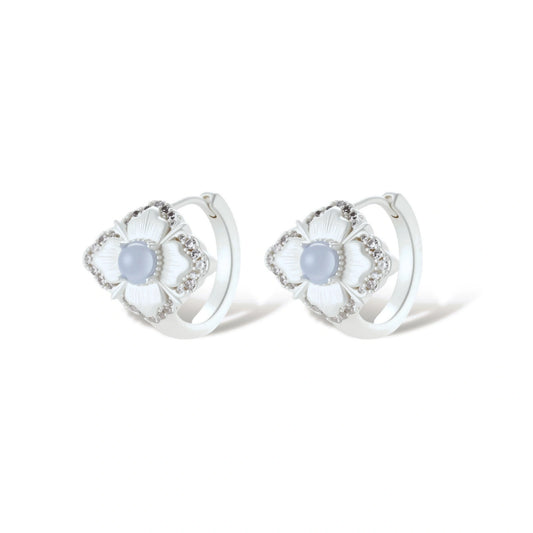 Fiora Mismatched Flower Earrings, silver-tone flower earrings, front view