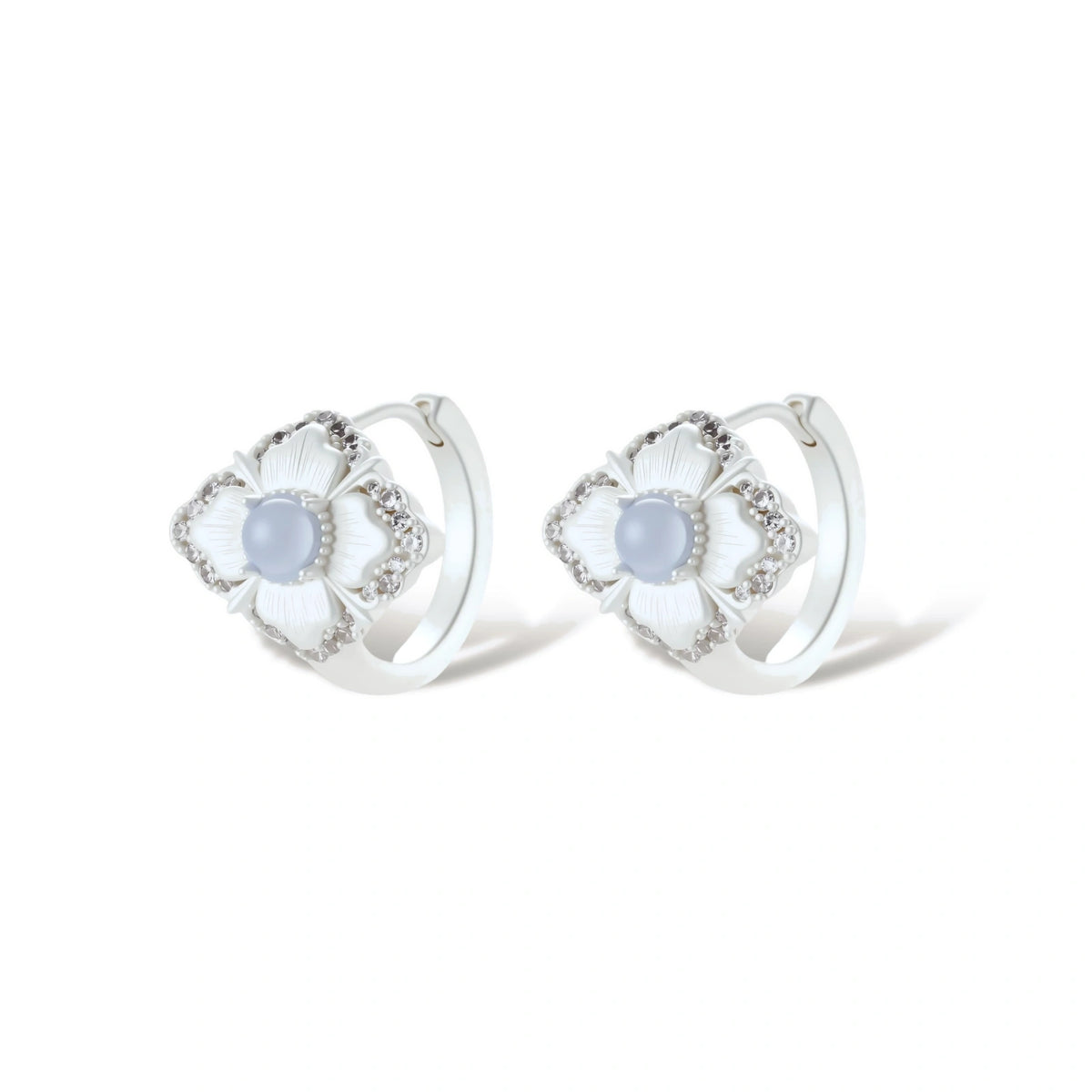 Fiora Mismatched Flower Earrings, silver-tone flower earrings, alternate angle