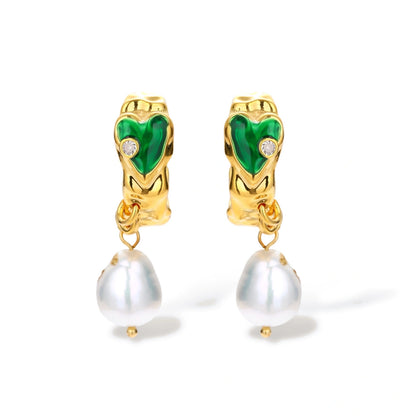Pearl heart earrings, view 2