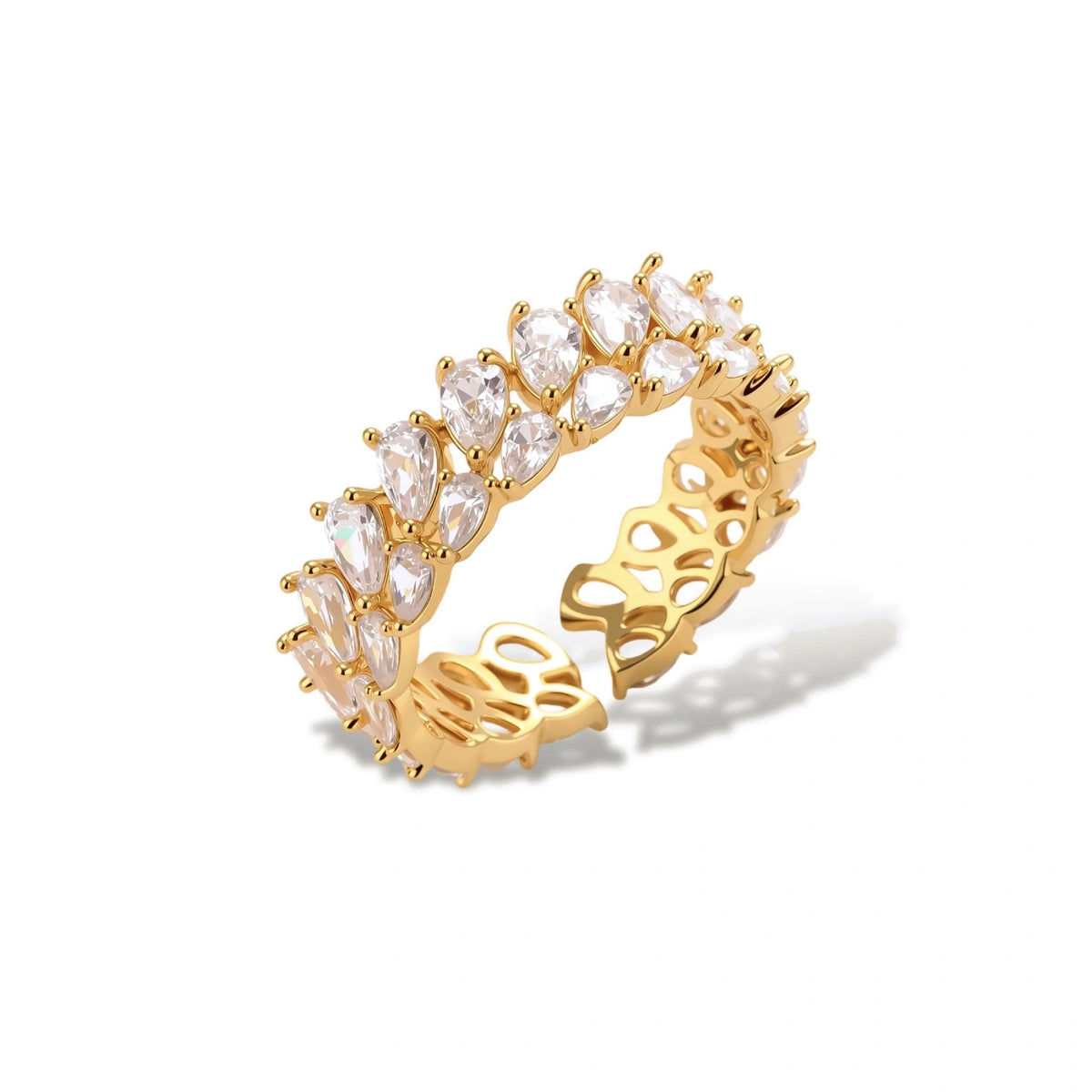 Valentina Double Pear Cocktail Ring, gold-tone pear-cut zirconia cocktail ring, front view