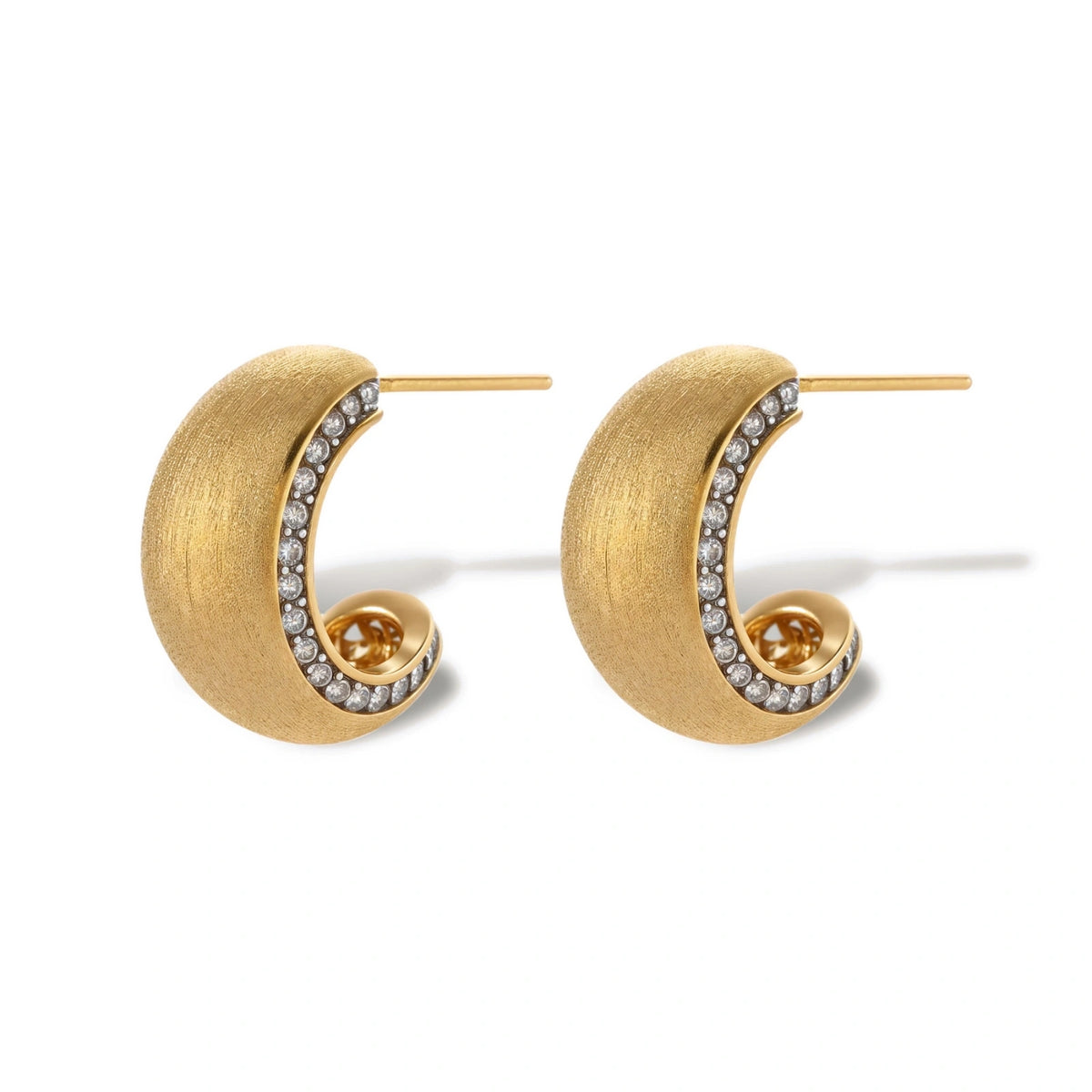 Adelina Pavé Huggie Hoops, pair showing the hidden inner row of pavé stones
