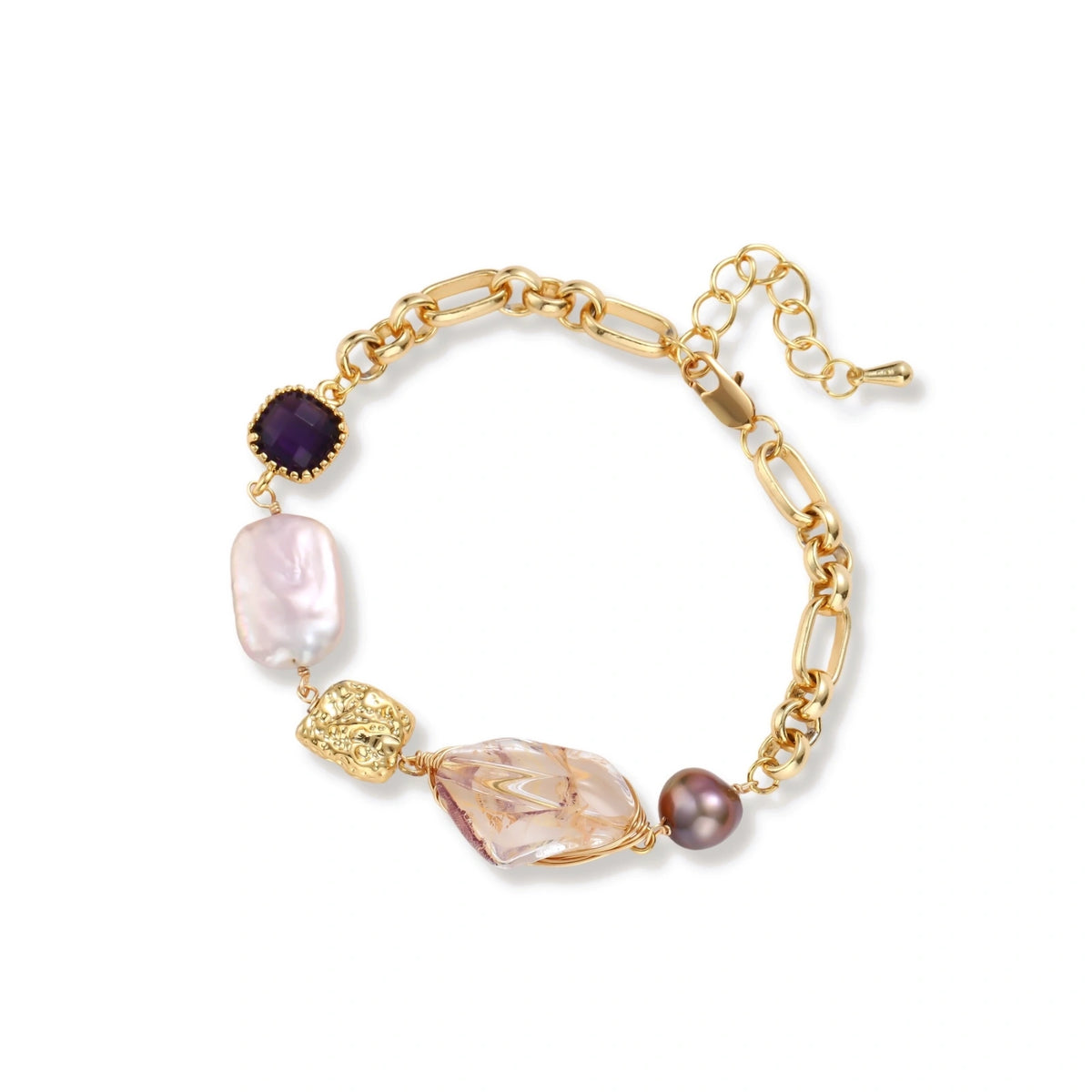 Marceline Pearl Chain Bracelet, gold-tone chain bracelet with mixed pearl and stone charms