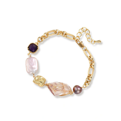 Marceline Pearl Chain Bracelet, gold-tone chain bracelet with mixed pearl and stone charms