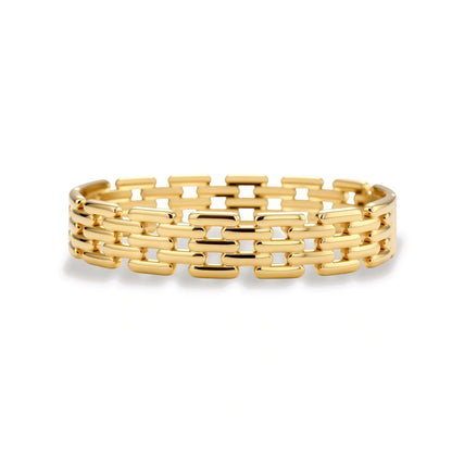 Bexley Grid Link Bracelet, gold-tone grid link bracelet, flat lay
