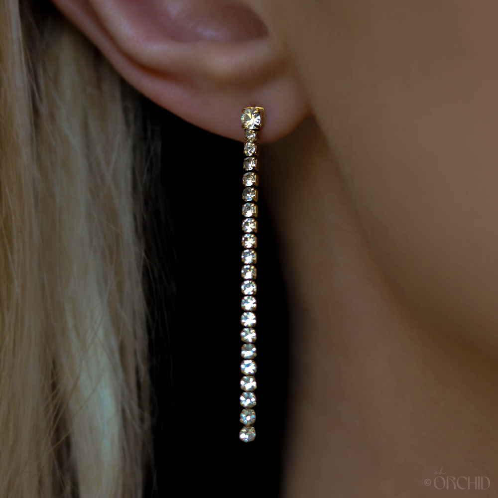 Aura of Diamond 14k Gold Earrings | Bridal Dangle Drop Earrings | Titanium Steel Wedding Bridesmaid Jewelry | Prom and Homecoming Accessories | Waterproof Earrings