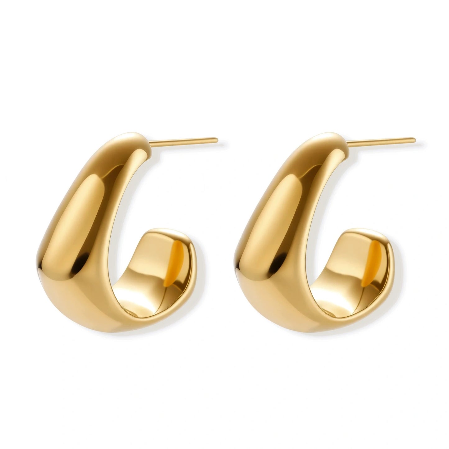 Gold hoop earrings on a white background